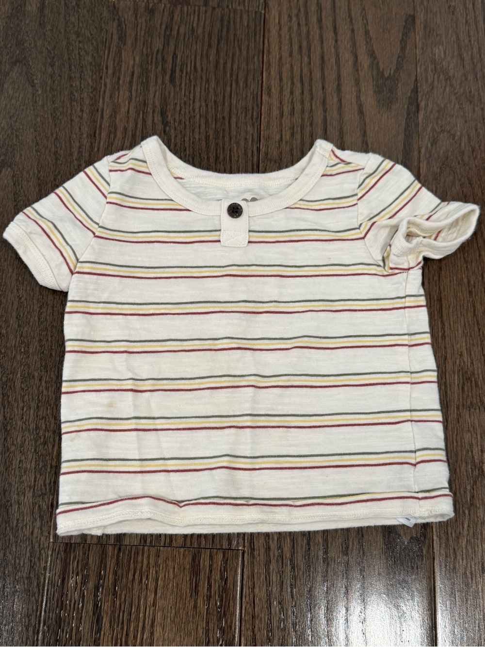 Old Navy Cream Short Sleeve Tee with Multicolor Stripes (6-12 mo.)